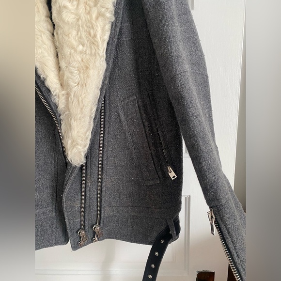 Grey Wool Blend Shearling Collar Jacket size FR 36 - Picture 5 of 8
